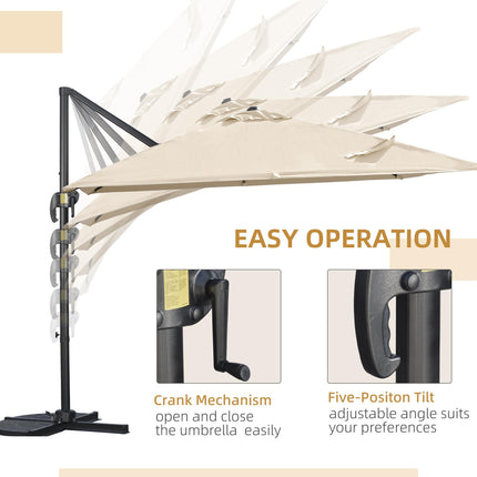 2.7m Cantilever Parasol Set with Aluminium Frame & Crank Handle - Cream White