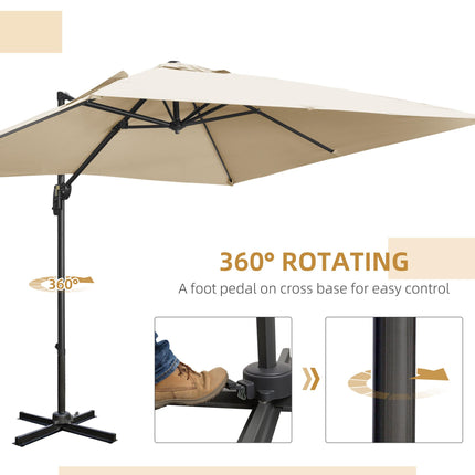 2.7m Cantilever Parasol Set with Aluminium Frame & Crank Handle - Cream White