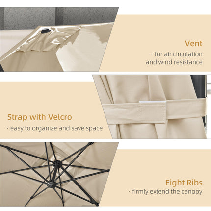 2.7m Cantilever Parasol Set with Aluminium Frame & Crank Handle - Cream White