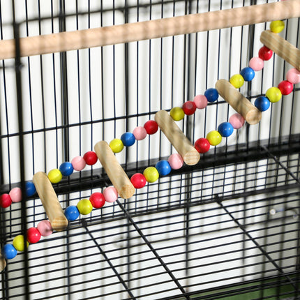 Bird Cage with Stand, Toys, Wheels, Storage Shelf for Small Birds - Black