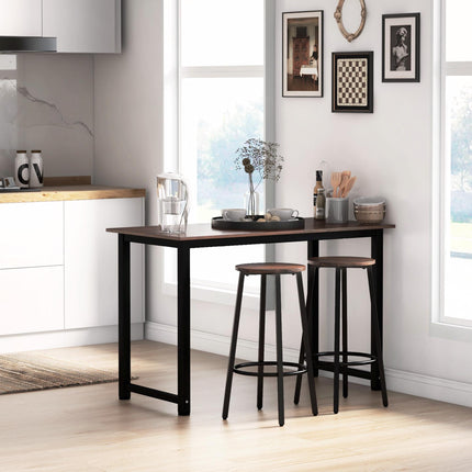 Set of 2 Industrial Bar Stools with Rustic Brown Seats for Kitchen & Dining - Rustic Brown