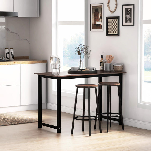 Set of 2 Industrial Bar Stools with Rustic Brown Seats for Kitchen & Dining - Rustic Brown