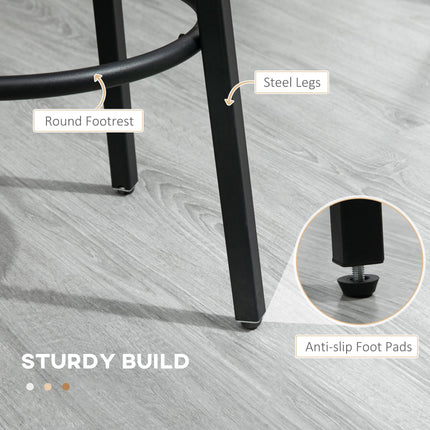 Set of 2 Industrial Bar Stools with Rustic Brown Seats for Kitchen & Dining - Rustic Brown