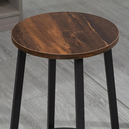 Set of 2 Industrial Bar Stools with Rustic Brown Seats for Kitchen & Dining - Rustic Brown