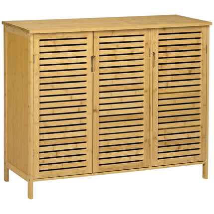 Rustic Shoe Cabinet, 3 Door Shoe Storage Cabinet with 8 Shelves, Natural Wood Finish