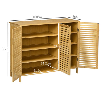 Rustic Shoe Cabinet, 3 Door Shoe Storage Cabinet with 8 Shelves, Natural Wood Finish