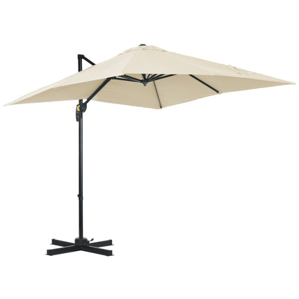 2.5 x 2.5m Patio Offset Parasol Umbrella with 360° Rotation & Crank Handle - Cream White