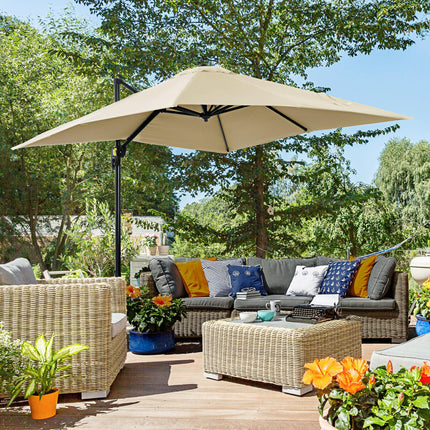 2.5 x 2.5m Patio Offset Parasol Umbrella with 360° Rotation & Crank Handle - Cream White