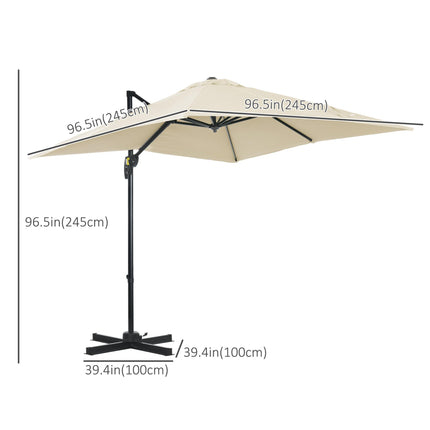 2.5 x 2.5m Patio Offset Parasol Umbrella with 360° Rotation & Crank Handle - Cream White