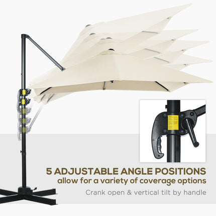 2.5 x 2.5m Patio Offset Parasol Umbrella with 360° Rotation & Crank Handle - Cream White
