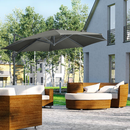 3 Meter Cantilever Parasol with 360° Rotation and Crank Handle - Grey