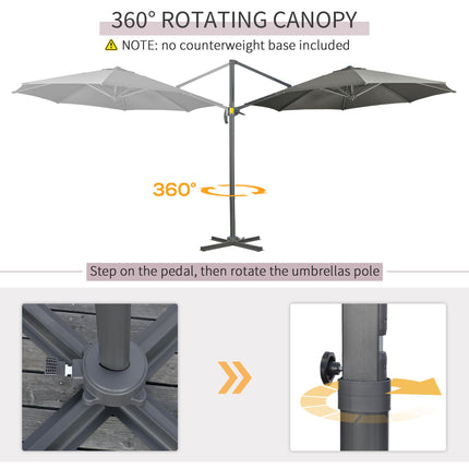 3 Meter Cantilever Parasol with 360° Rotation and Crank Handle - Grey