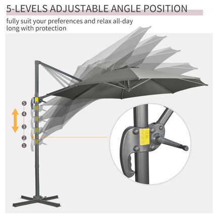 3 Meter Cantilever Parasol with 360° Rotation and Crank Handle - Grey