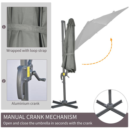 3 Meter Cantilever Parasol with 360° Rotation and Crank Handle - Grey