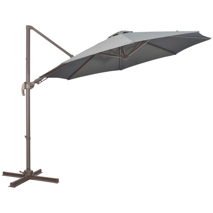 3 Metre Cantilever Parasol with Aluminium Frame, Tilt Crank & 360° Swivel - Dark Grey
