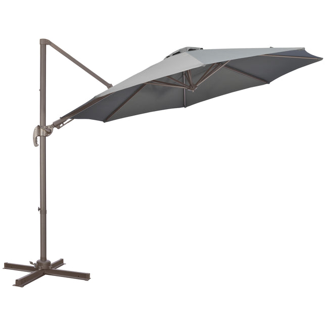3 Metre Cantilever Parasol with Aluminium Frame, Tilt Crank & 360° Swivel - Dark Grey