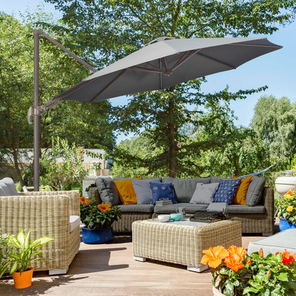 3 Metre Cantilever Parasol with Aluminium Frame, Tilt Crank & 360° Swivel - Dark Grey
