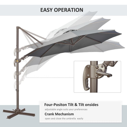 3 Metre Cantilever Parasol with Aluminium Frame, Tilt Crank & 360° Swivel - Dark Grey