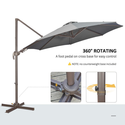 3 Metre Cantilever Parasol with Aluminium Frame, Tilt Crank & 360° Swivel - Dark Grey