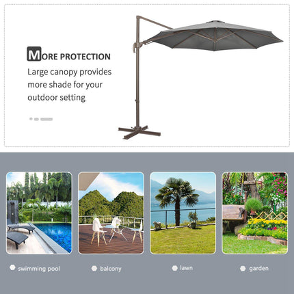 3 Metre Cantilever Parasol with Aluminium Frame, Tilt Crank & 360° Swivel - Dark Grey