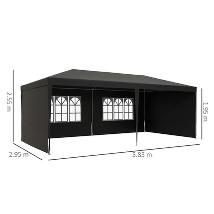 6 x 3 Metre Outdoor Party Tent Gazebo with Windows and Panels - Dark Grey