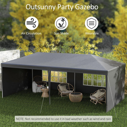 6 x 3 Metre Outdoor Party Tent Gazebo with Windows and Panels - Dark Grey