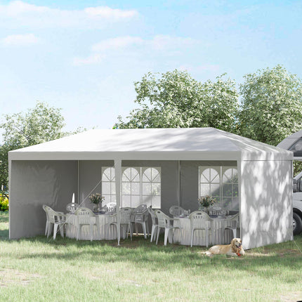 6 x 3 m Party Tent Gazebo Marquee with Windows and Side Panels - White