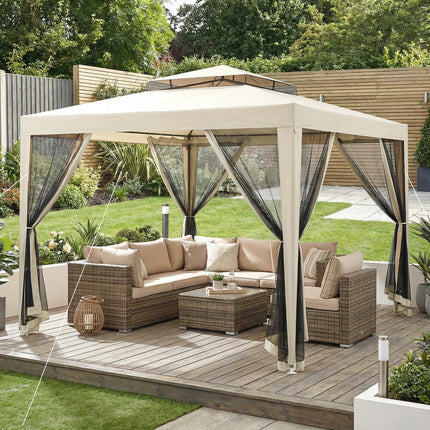 3 x 3 m Gazebo, Netting Party Tent, Patio Canopy Outdoor Event Shelter with Doub