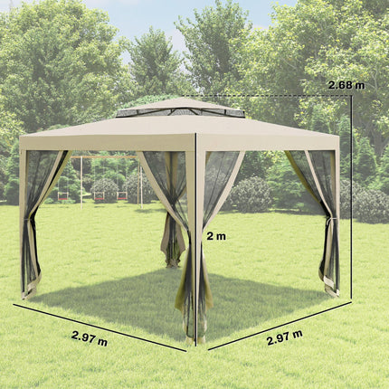 3 x 3 m Gazebo, Netting Party Tent, Patio Canopy Outdoor Event Shelter with Doub