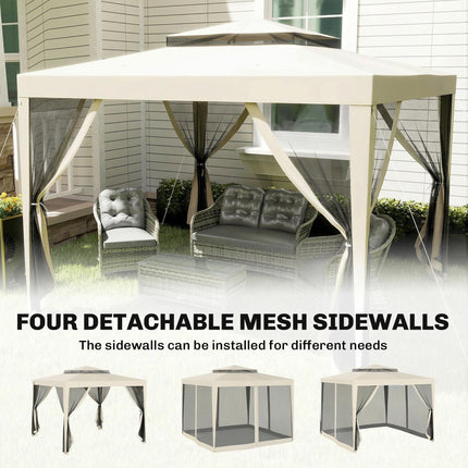 3 x 3 m Gazebo, Netting Party Tent, Patio Canopy Outdoor Event Shelter with Doub