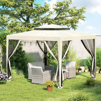 3 x 3 m Gazebo, Netting Party Tent, Patio Canopy Outdoor Event Shelter with Doub