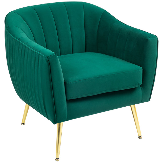 Elegant Velvet Tub Armchair with Gold Legs for Stylish Comfort - Green