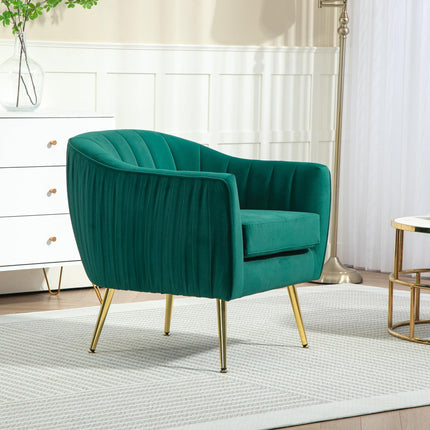 Elegant Velvet Tub Armchair with Gold Legs for Stylish Comfort - Green