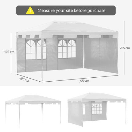 3 x 4 m Garden Gazebo Marquee Tent with 2 Sidewalls for Patio Outdoor - White