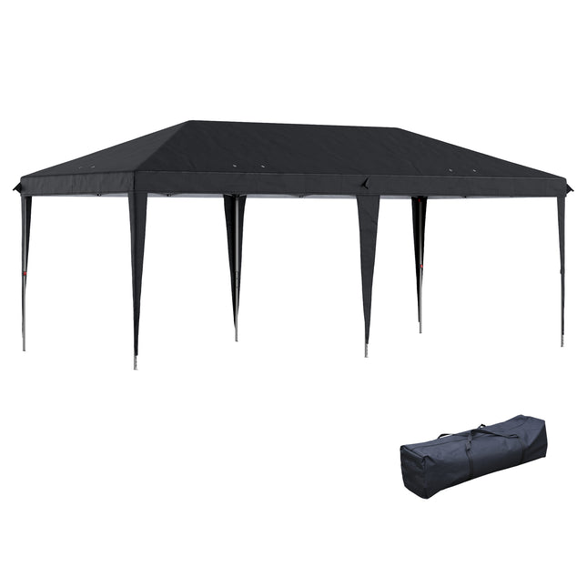 Height Adjustable 6x3m Pop Up Gazebo Canopy Tent with Reflective Fabric - Black