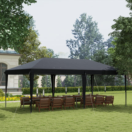 Height Adjustable 6x3m Pop Up Gazebo Canopy Tent with Reflective Fabric - Black