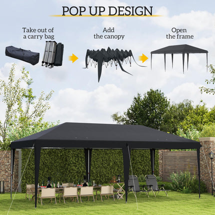 Height Adjustable 6x3m Pop Up Gazebo Canopy Tent with Reflective Fabric - Black