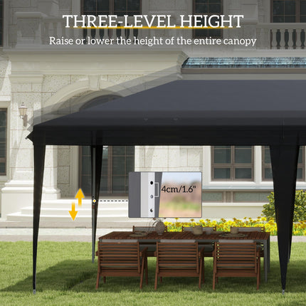 Height Adjustable 6x3m Pop Up Gazebo Canopy Tent with Reflective Fabric - Black