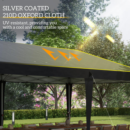 Height Adjustable 6x3m Pop Up Gazebo Canopy Tent with Reflective Fabric - Black