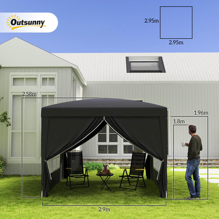 3x3 Meter Pop Up Water Resistant Gazebo Canopy with Carry Bag - Black