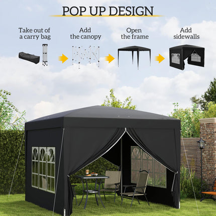 3x3 Meter Pop Up Water Resistant Gazebo Canopy with Carry Bag - Black
