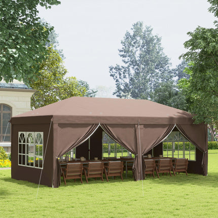 3 x 6 Metre Pop Up Gazebo with Removable Sides - Brown
