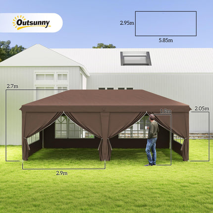3 x 6 Metre Pop Up Gazebo with Removable Sides - Brown