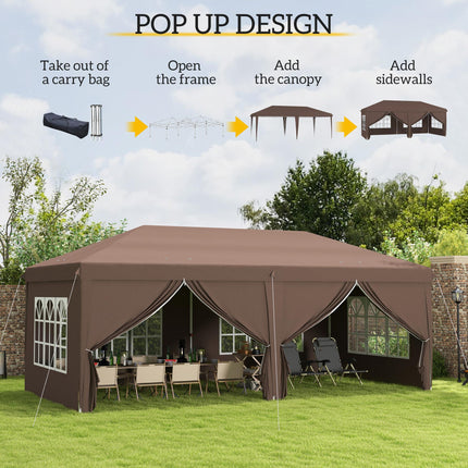 3 x 6 Metre Pop Up Gazebo with Removable Sides - Brown