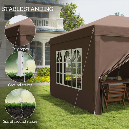 3 x 6 Metre Pop Up Gazebo with Removable Sides - Brown
