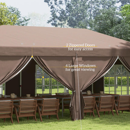 3 x 6 Metre Pop Up Gazebo with Removable Sides - Brown