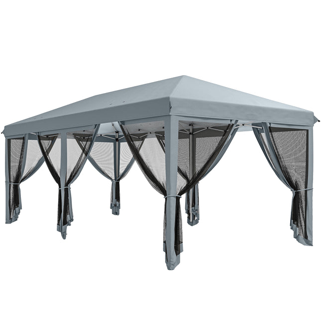 6x3m Outdoor Pop Up Canopy Tent with Mesh Walls and Carry Bag - Grey