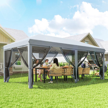 6x3m Outdoor Pop Up Canopy Tent with Mesh Walls and Carry Bag - Grey