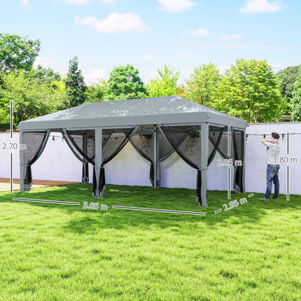 6x3m Outdoor Pop Up Canopy Tent with Mesh Walls and Carry Bag - Grey