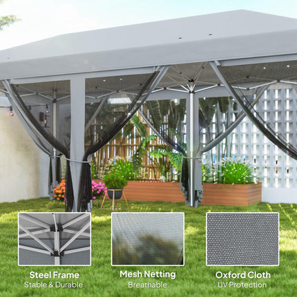 6x3m Outdoor Pop Up Canopy Tent with Mesh Walls and Carry Bag - Grey